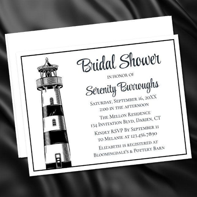Invitación Lighthouse Beach Black Nautical Bridal Shower (Subido por el creador)