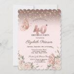 Invitación  Lights,Flowers Glitter Butterflies 40th Birthday<br><div class="desc">A modern,  chic and glamorous invitation with an elegant gold tiara,  string lights,  glitter butterflies,  and pink flowers.</div>