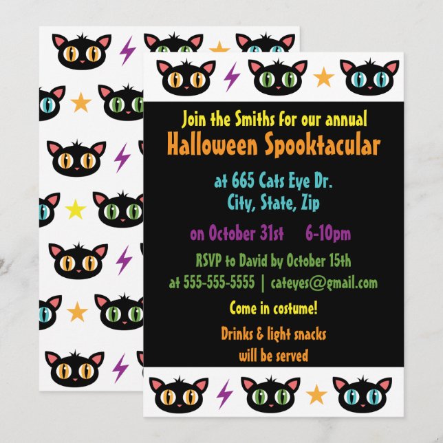 Invitación Lil Black Kitties (Anverso / Reverso)