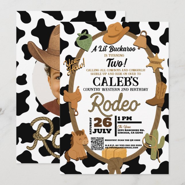 Invitación Lil' Buckaroo Country Western Rodeo Birday (Anverso / Reverso)