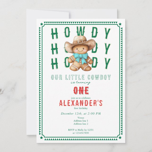 Invitación Lil Cowboy Gingerbread Navidades de cualquier edad (Anverso)