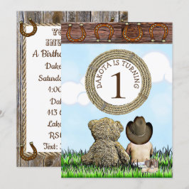 Invitación Lil' Cowboy y Teddy Bear First Birday Party