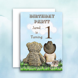 Invitación Lil' Cowboy y Teddy Bear First Birday Party