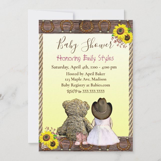 Invitación Lil' Cowgirl y Teddy Bear | BABY SHOWER (Anverso)