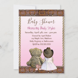 Invitación Lil' Cowgirl y Teddy Bear | Baby Shower rosa