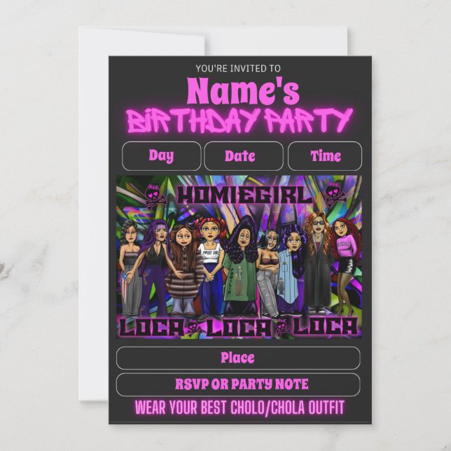 Invitación Lil Homies Chicanas Party Invitation 90s Theme (Anverso)