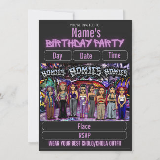Invitación Lil Homies Chicanas Party Invitation 90s Theme