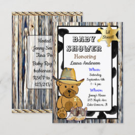 Invitación Lil' Sheriff Teddy Bear Cowboy Baby Shower