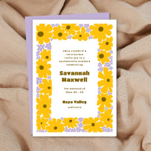 Invitación Lila Amarillo Soleado Flores Groovy Boho Despedida