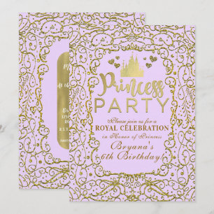Invitación Lila Dorado Castillo Real FIESTA DE PRINCESA