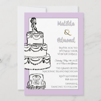 Invitación Lila Elegante y Caprichosas Rayas Pastel Arte de L