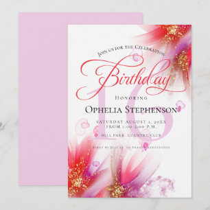 Invitación Lila Escarlata Intenso Floral Abstracto Cumpleaños