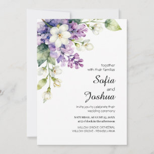 Invitación Lila Flor de Jazmín Acuarela Minimalista Boda