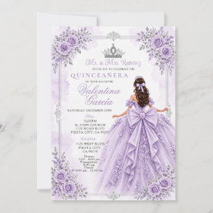 Invitación Lila Floral Quinceañera Púrpura