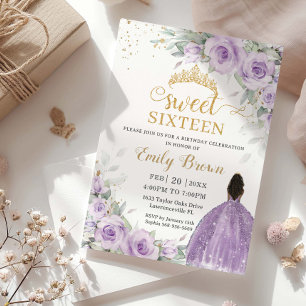 Invitación Lila Lavanda Púrpura Floral Dulces Dieciséis 16