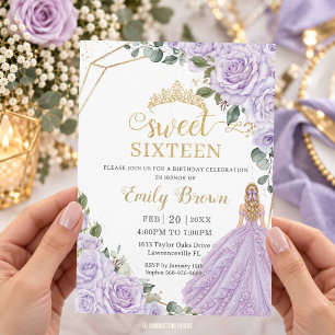 Invitación Lila Lavanda Rosa Púrpura Floral Dulces Dieciséis