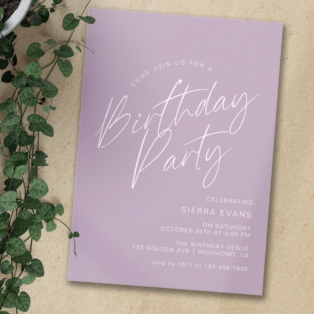 Invitación Lila | Lavanda simple Cualquier cumpleaños de edad (Subido por el creador)