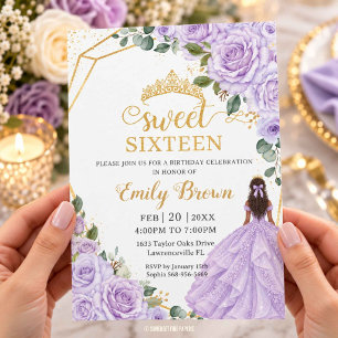 Invitación Lila Lila Rosa Floral Dulces Dieciséis 16