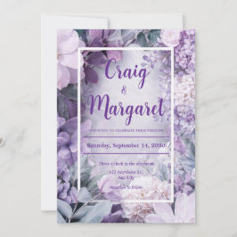 Invitación Lila Malva Hortensia Boda Botánica de Primavera