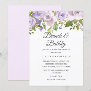 Invitación Lila Morado Acuarela Floral Brunch Y Burbujeante