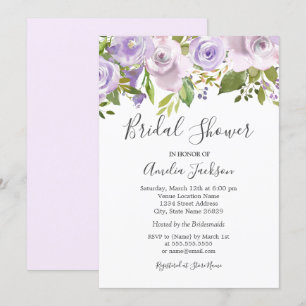 Invitación Lila Morado Floral Regaderazo de Boda con Acuarela