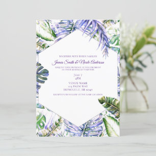 Invitación Lila Morado Isla Hojas de Palma Tropicales Boda  