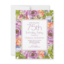 Lila Morado Rosa Floral 75 Cumpleaños Mujeres