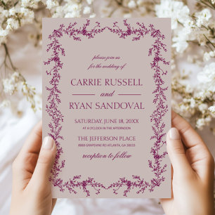 Invitación Lila polvoriento elegante floral marco boda