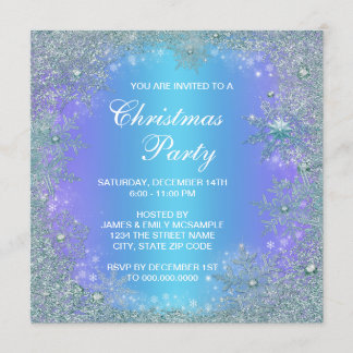 Invitación Lila Púrpura Azul Turquesa Copo de Nieve Navidad