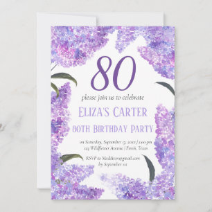 Invitación Lila Púrpura Elegante Cumpleaños 80 Floral