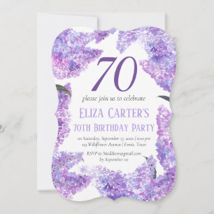 Invitación Lila Púrpura Elegante Cumpleaños Floral 70