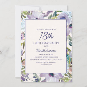 Invitación Lila Púrpura Floral Verdor Cumpleaños 18