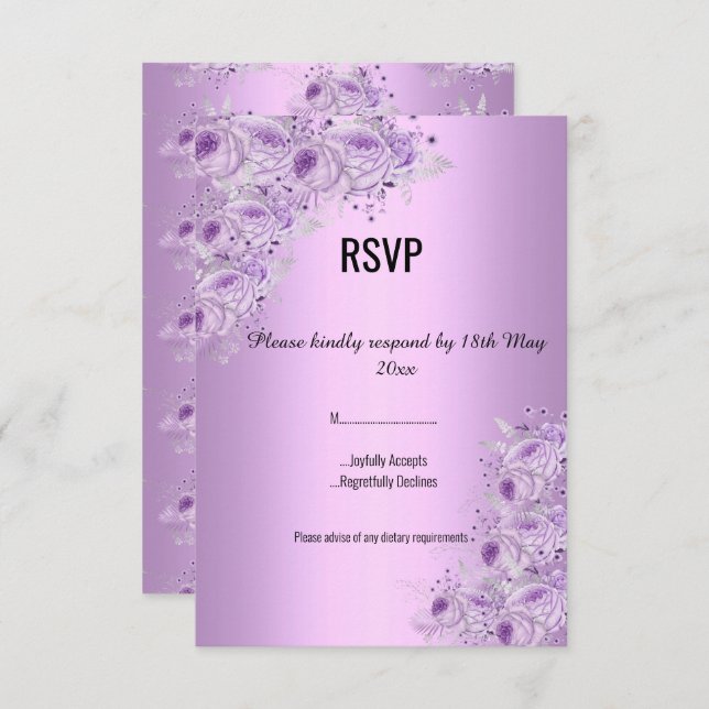 Invitación Lila púrpura plateado moderno floral ELEGANTES RSV (Anverso / Reverso)