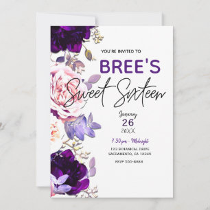 Invitación Lila Púrpura Rosa Flor Blanca Dulce Fiesta de 16