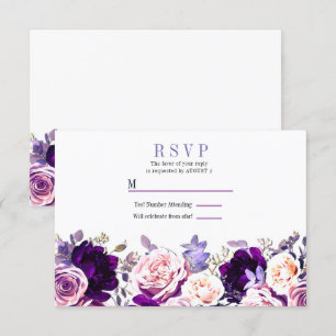 Invitación Lila Púrpura y Rosa Ping Floral Blanco RSVP de Bod
