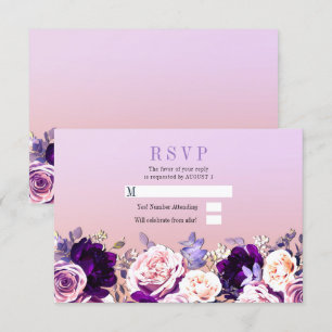 Invitación Lila Púrpura y Rosa Rubor Rosa Floral Boda RSVP