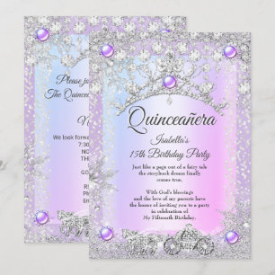 Invitación Lila Quinceañera Carruaje de Invierno 15