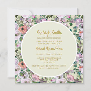 Invitación Lila Rosa Acuarela Floral Salvia Baúl Universitari