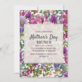 Invitación Lila Rosa Lila Acuarela Floral Día de la Madre