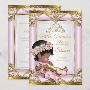 Invitación Lila Rosa Oro Princesa Baby Shower Étnico
