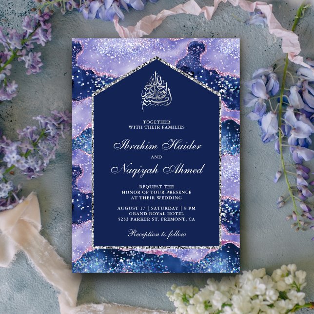 Invitación Lila Vinca de Periwinkle Arco de Mármol Boda Musul (Subido por el creador)