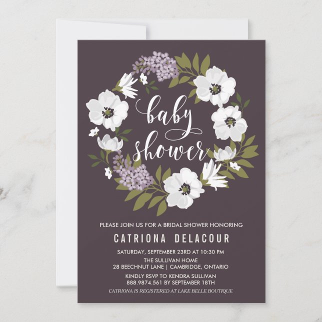 Invitación Lilac Anemone Floral Wreath Baby Shower (Anverso)