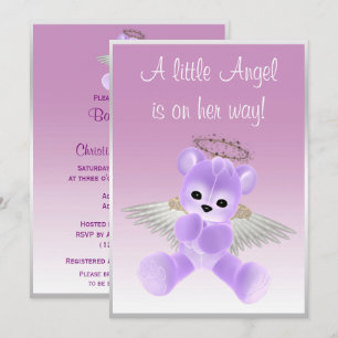 Invitación Lilac Angel Teddy Bear Baby Shower