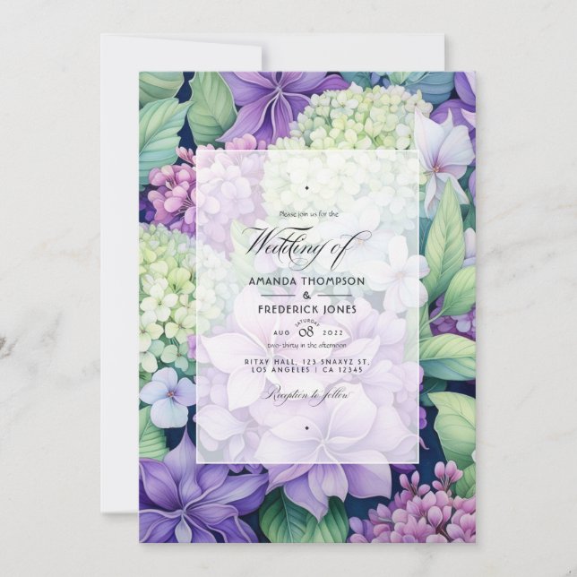 Invitación Lilac, apio y Boda floral blanca (Anverso)