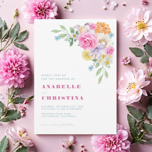 Invitación Lilac azul rosa acuarela Floral Vibrante Boda (Subido por el creador)