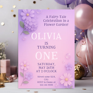 Invitación Lilac Bloom Bubble 1er cumpleaños Magic