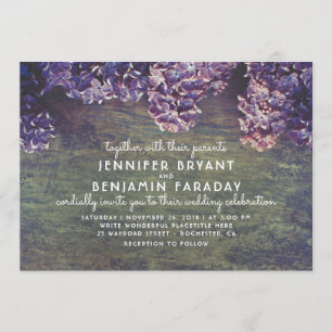 Invitación Lilac Blooming Rama Boda de Madera Rústica