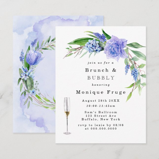 Invitación Lilac Blue Hyacinth Peony Brunch & Bubbly Invita (Anverso / Reverso)