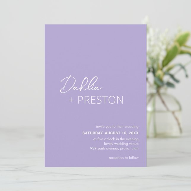 Invitación Lilac Boda moderno mínimo (Anverso de pie)