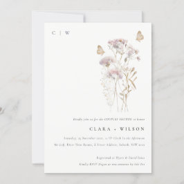 Invitación Lilac Boho Wildflower Fern Foliage Parejas Ducha